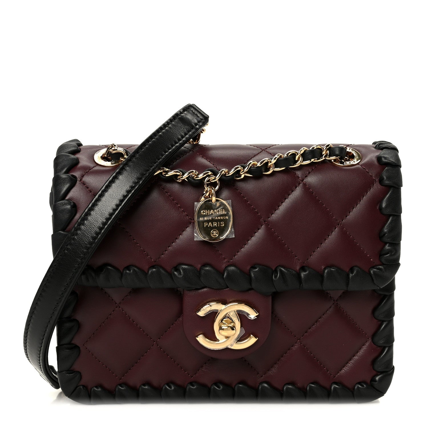 Chanel Lambskin Braided Calfskin Mini Flap Bag Dark Burgundy Black