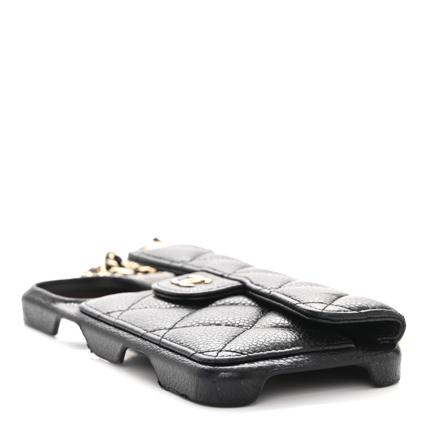Caviar Quilted Pearl Crush iPhone 16 Pro Max Case With Chain Black