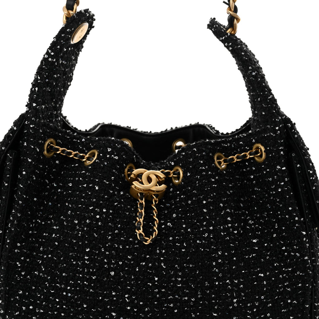 Chanel Tweed Quilted Small Chanel 25 Handbag Black