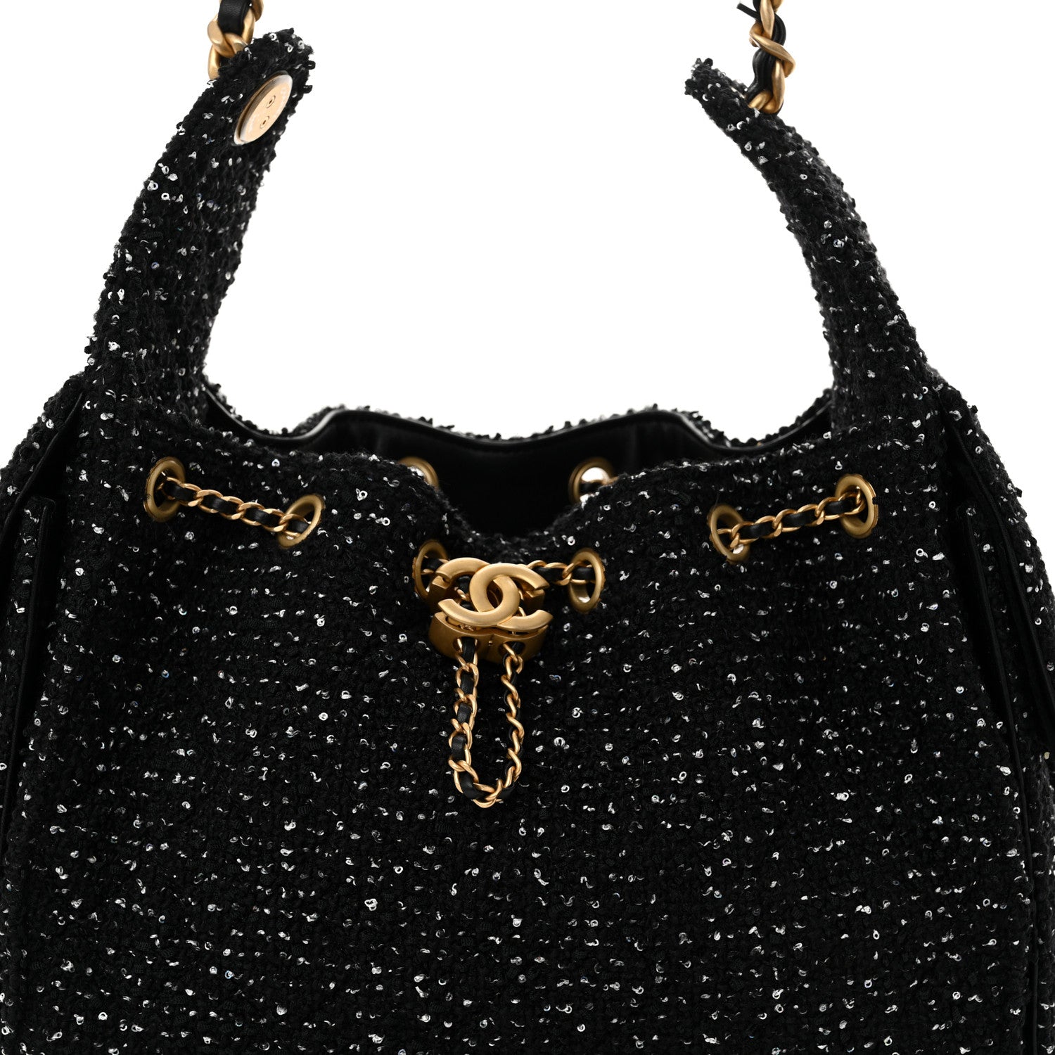 Chanel Tweed Quilted Small Chanel 25 Handbag Black