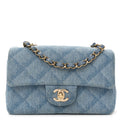 Chanel Printed Denim Quilted Mini Rectangular Flap Light Blue