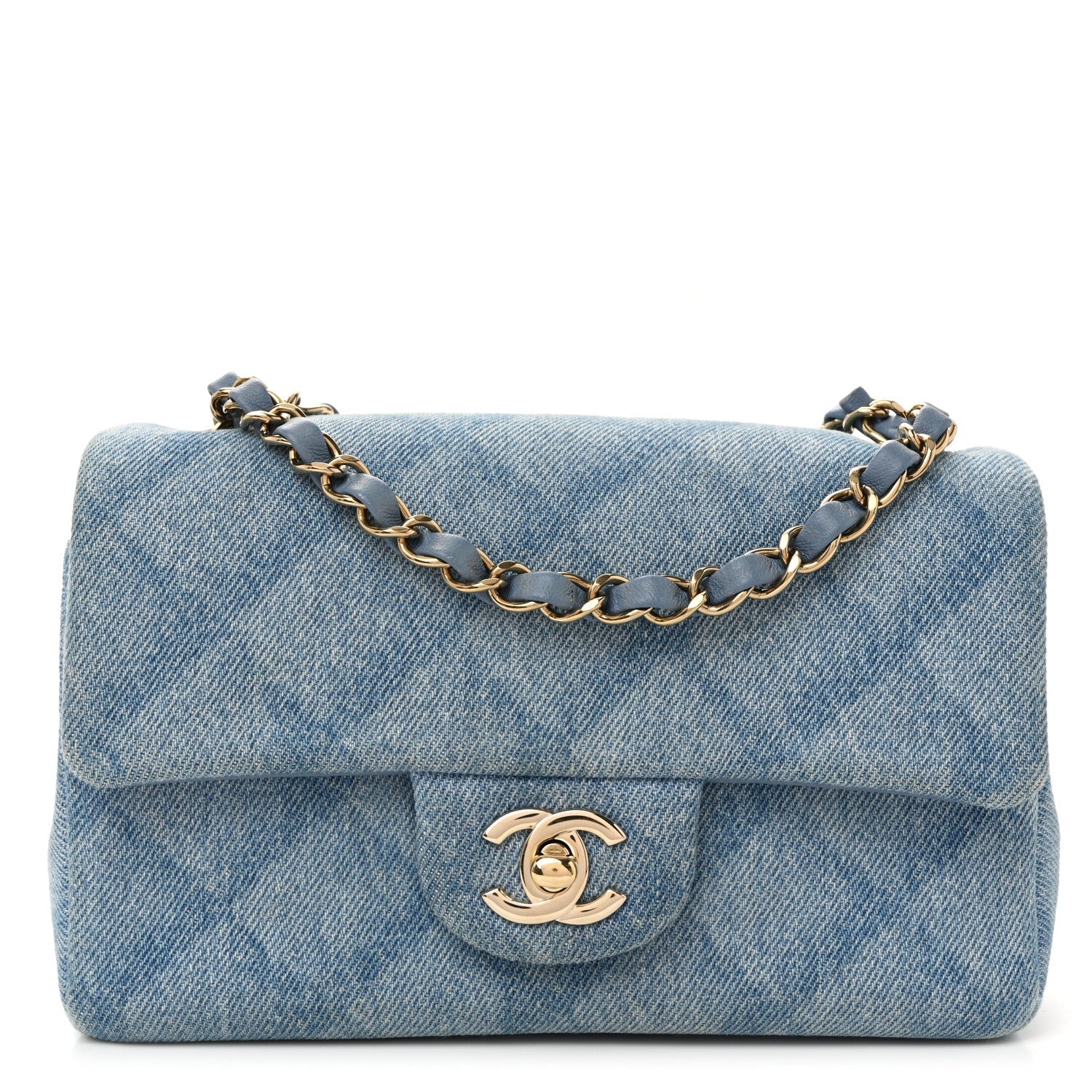 Chanel Printed Denim Quilted Mini Rectangular Flap Light Blue