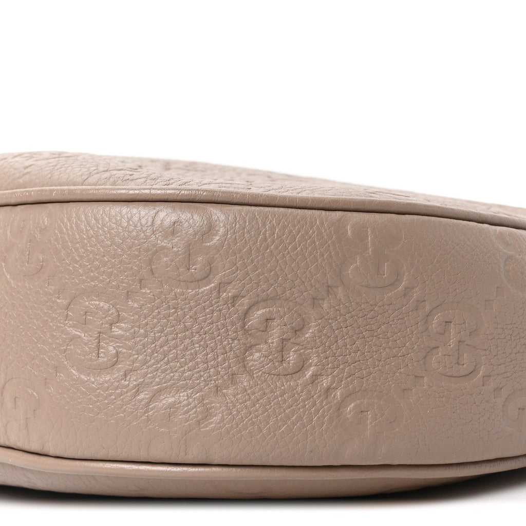 Gucci GG Grainy Calfskin Emblem Large Half Moon Shoulder Bag Taupe