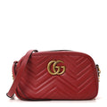 Gucci Calfskin Matelasse Small GG Marmont Chain Shoulder Bag Hibiscus Red