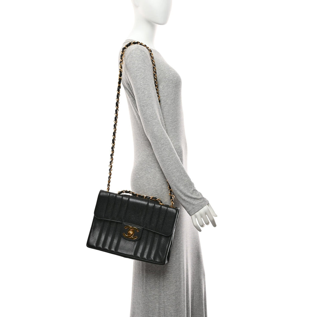 Chanel Caviar Vertical Quilted Jumbo Single Flap Black