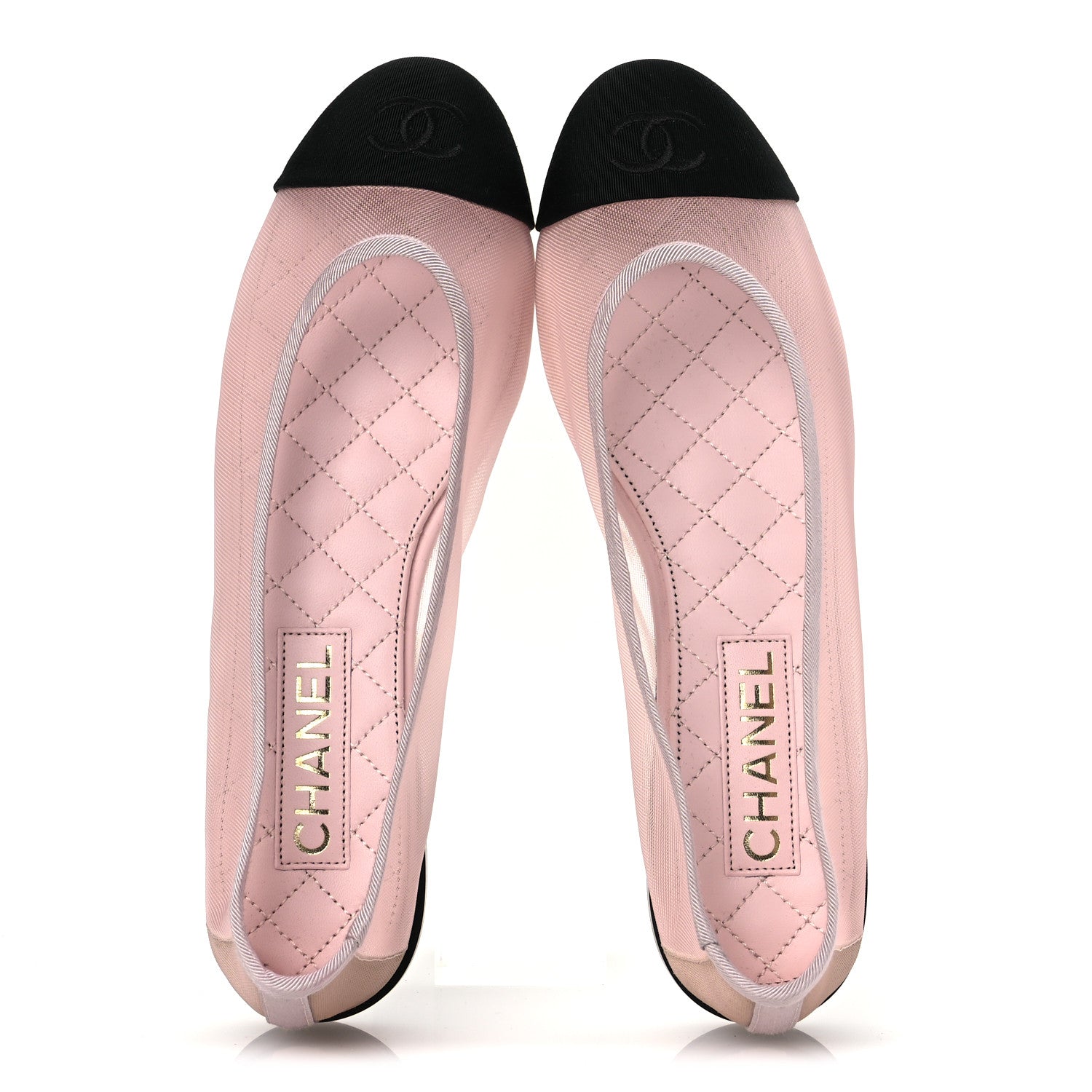 Mesh Grosgrain CC Ballerina Flats 39.5 Pink Black