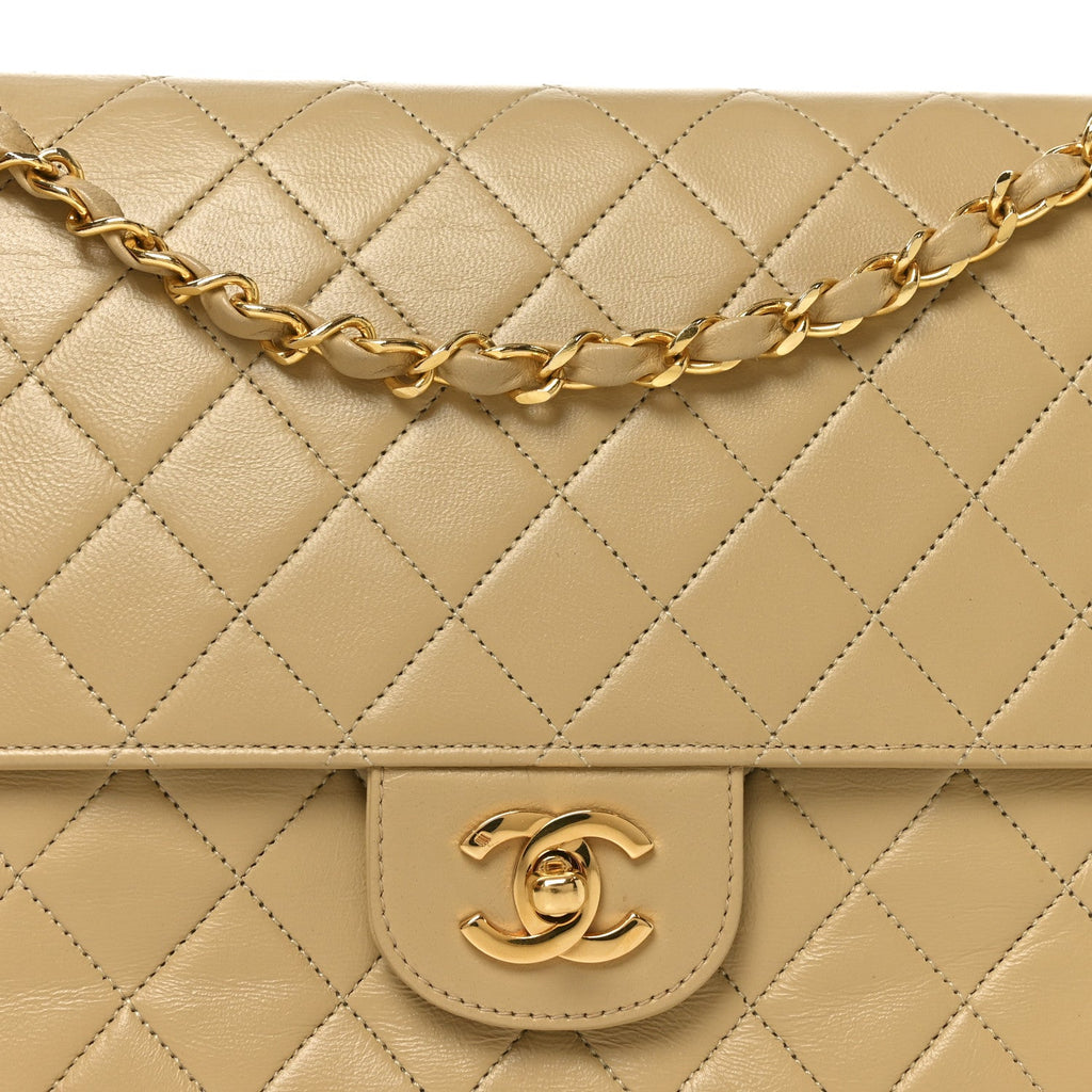 Chanel Lambskin Quilted Medium Double Flap Beige