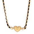 Metal Lambskin Glass Pearl Strass Heart Choker Gold Black