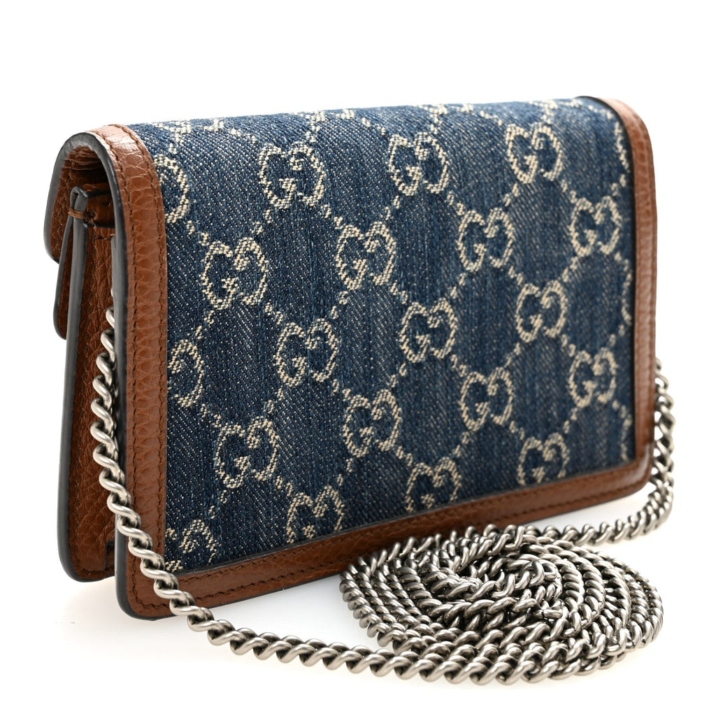 Gucci New Denim GG Monogram Dollar Calfskin Enamel Super Mini Dionysus Shoulder Bag Blue Tea Cuir Epilog Electric Blue