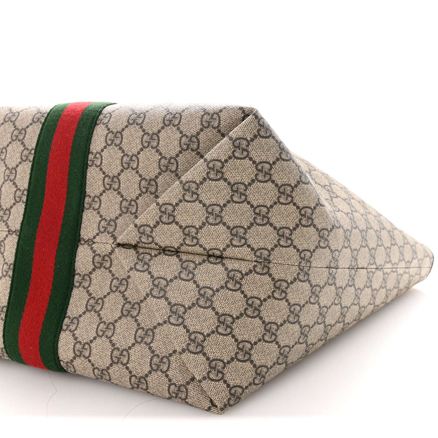 Gucci GG Supreme Monogram Calfskin Web Large Ophidia Tote Beige Dark Brown