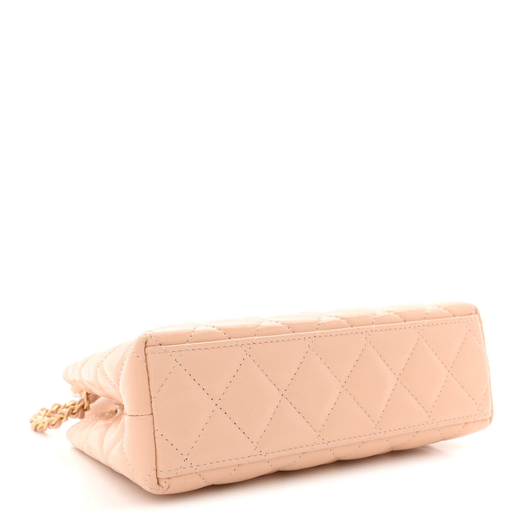 Chanel Shiny Aged Calfskin Quilted Nano Kelly Shopper Beige