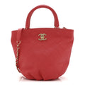 Chanel Calfskin Stitched Chain Bucket Bag Coral