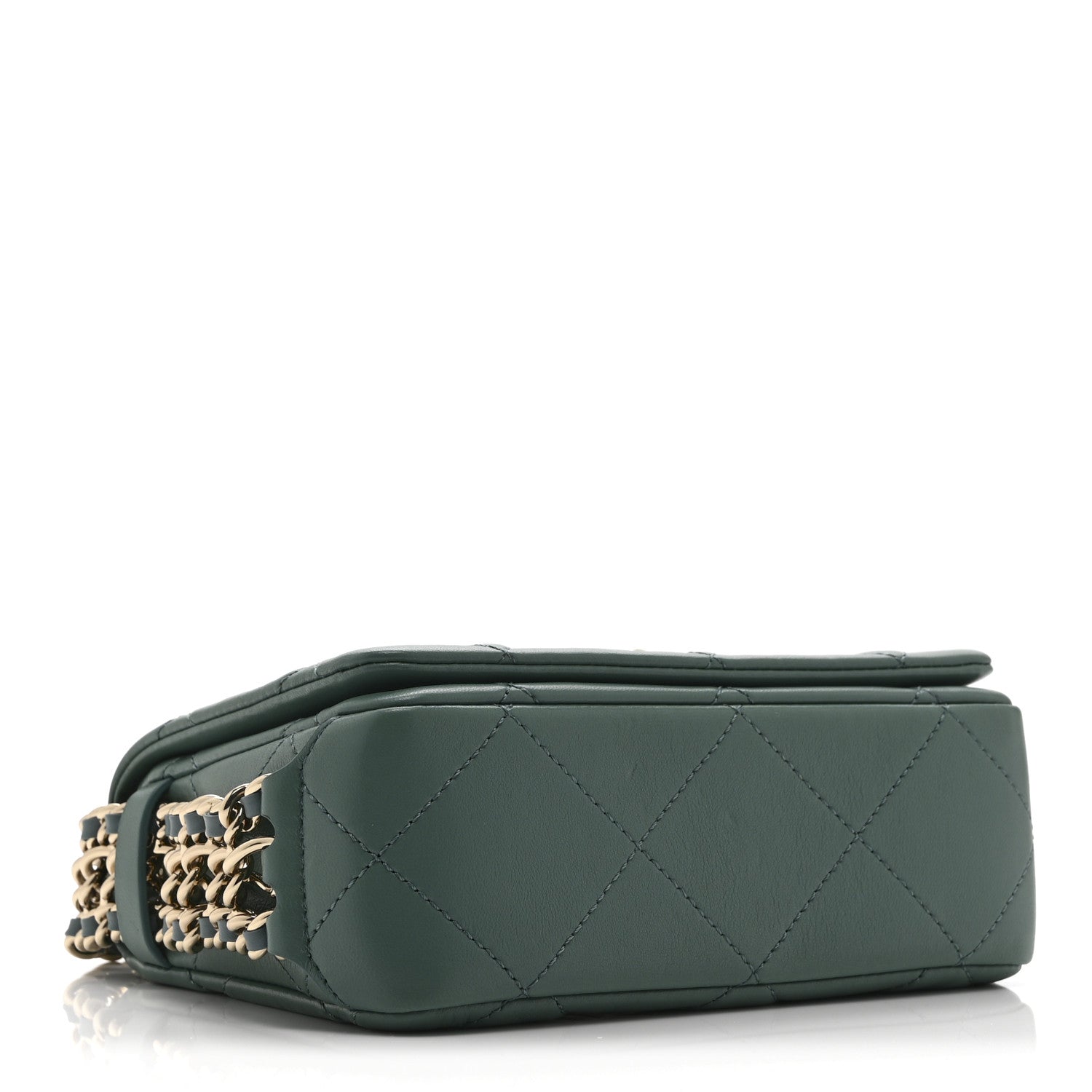 Chanel Lambskin Quilted Mini Chain Rows Flap  Green