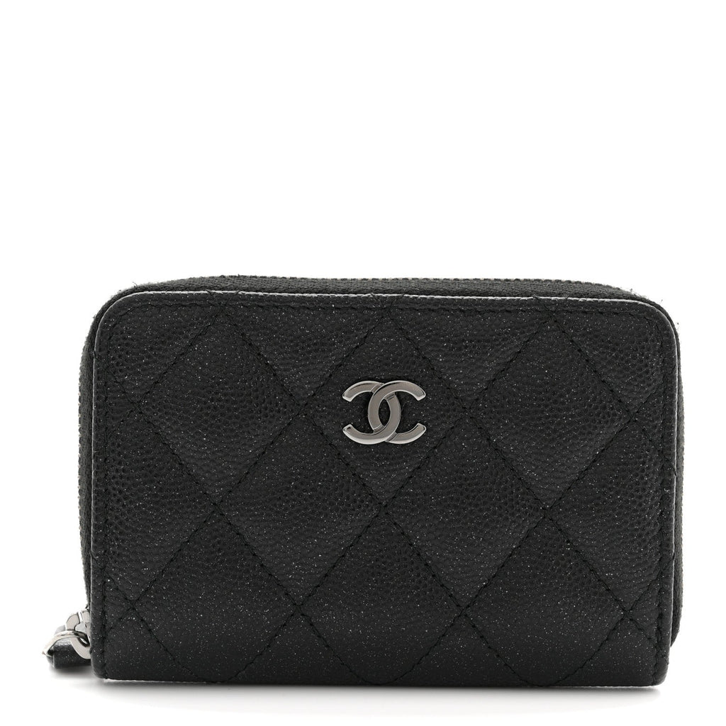 Iridescent Caviar Quilted Zip Coin Purse Black
