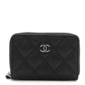 Iridescent Caviar Quilted Zip Coin Purse Black