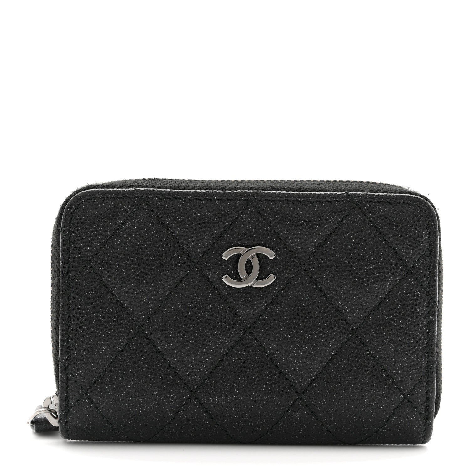 Iridescent Caviar Quilted Zip Coin Purse Black