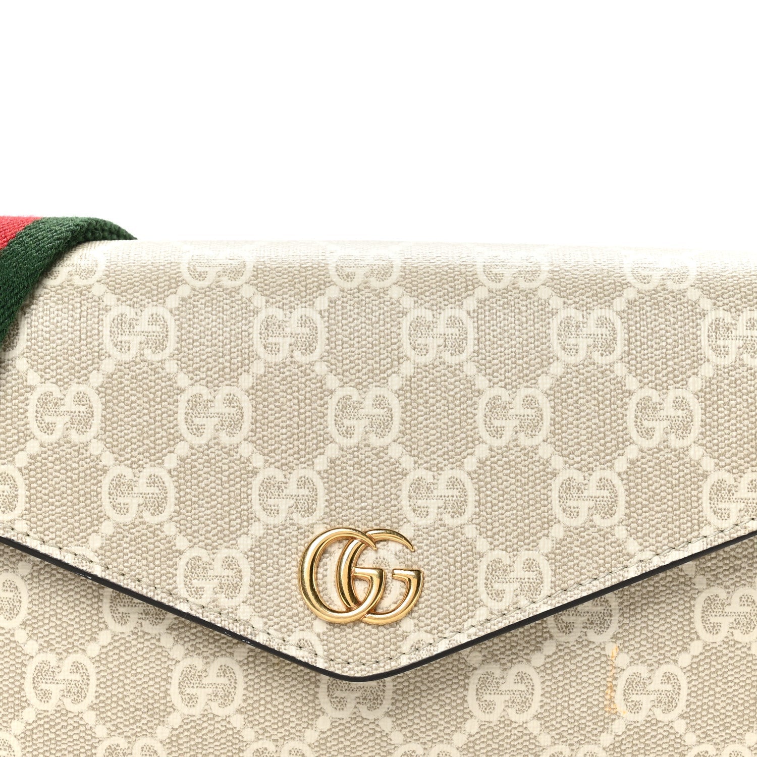 Gucci GG Supreme Monogram Textured Dollar Calfskin Web Mini Ophidia Envelope Shoulder Bag Beige Mystic White Oatmeal