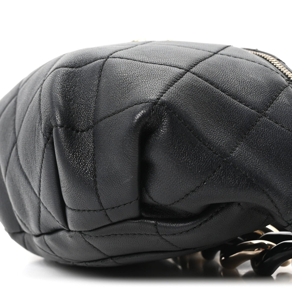Chanel Lambskin Quilted Resin Bi-Color Waist Bag Fanny Pack Black