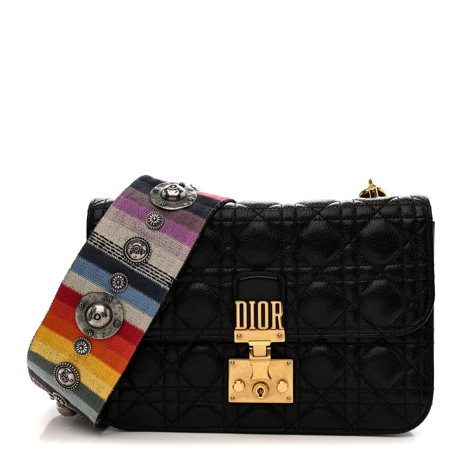 Christian Dior Lambskin Cannage Large Dioraddict Flap J’Adior Strap Black