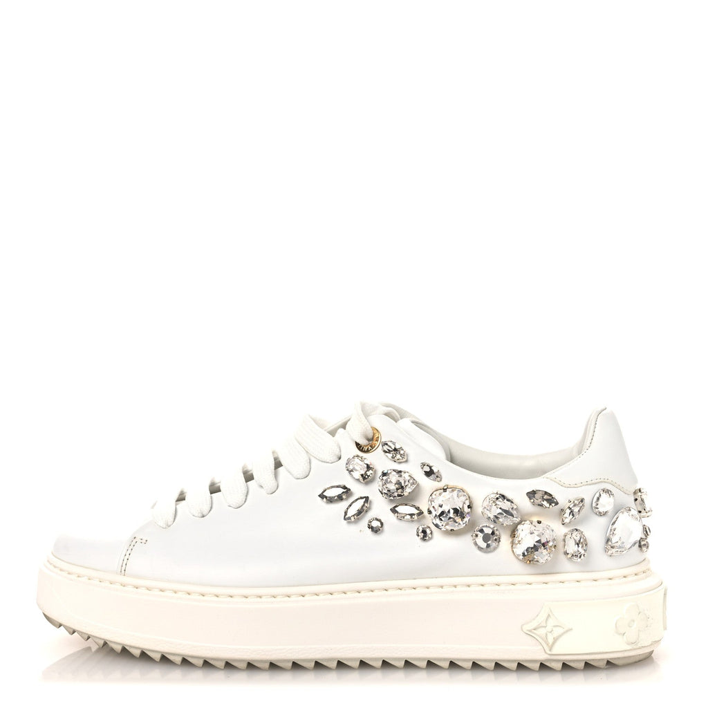 Louis Vuitton Lambskin Swarovski Crystal Monogram Time Out Sneakers 40 White