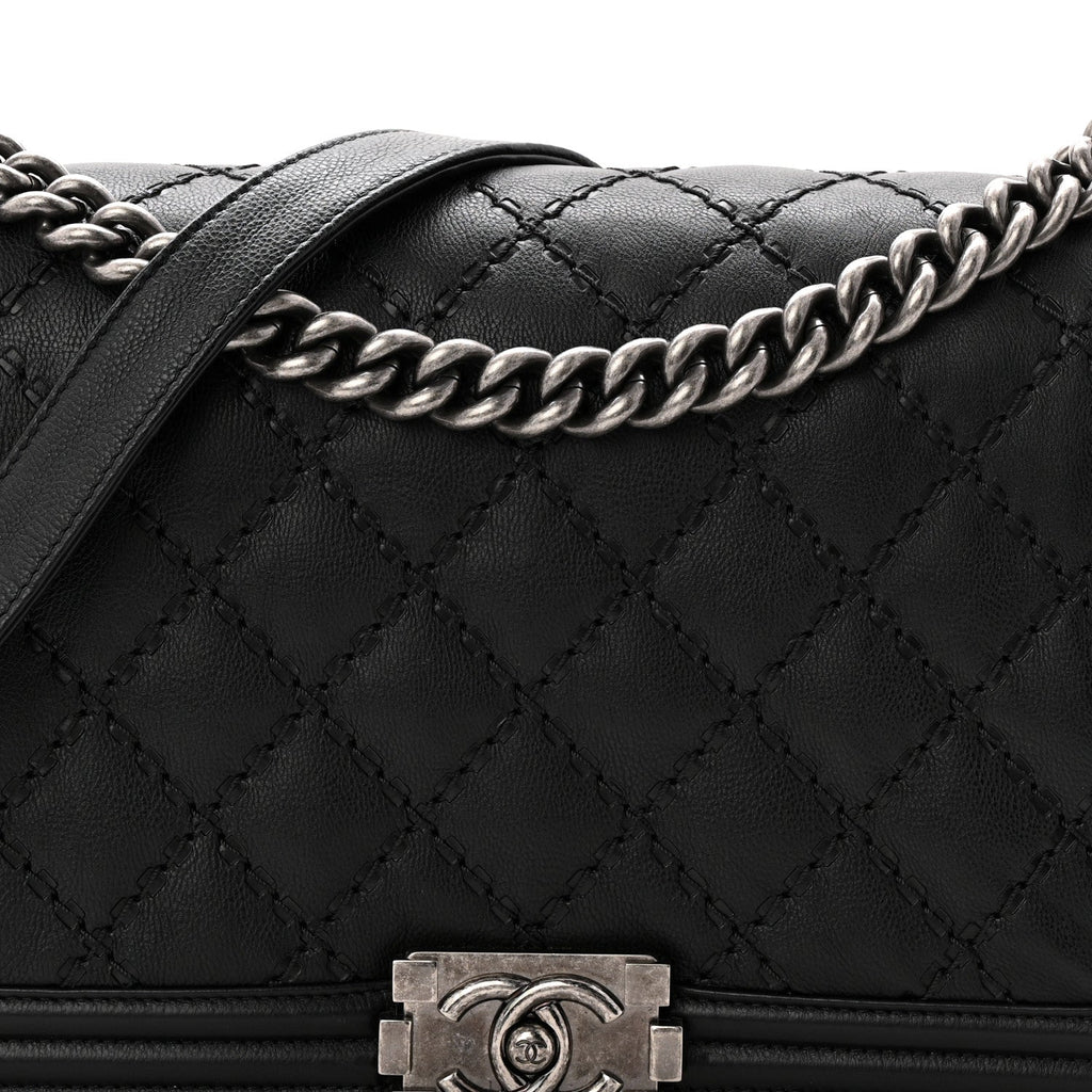 Chanel Calfskin Quilted Double Stitched New Medium Boy Flap Black