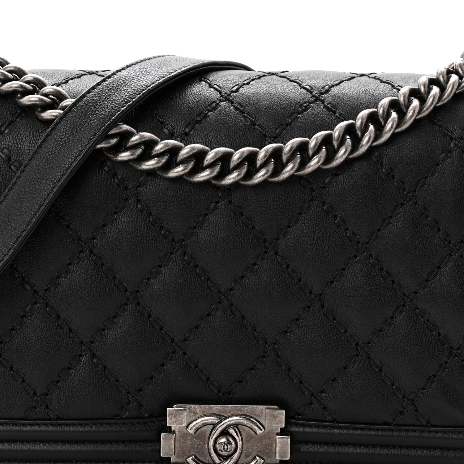 Chanel Calfskin Quilted Double Stitched New Medium Boy Flap Black