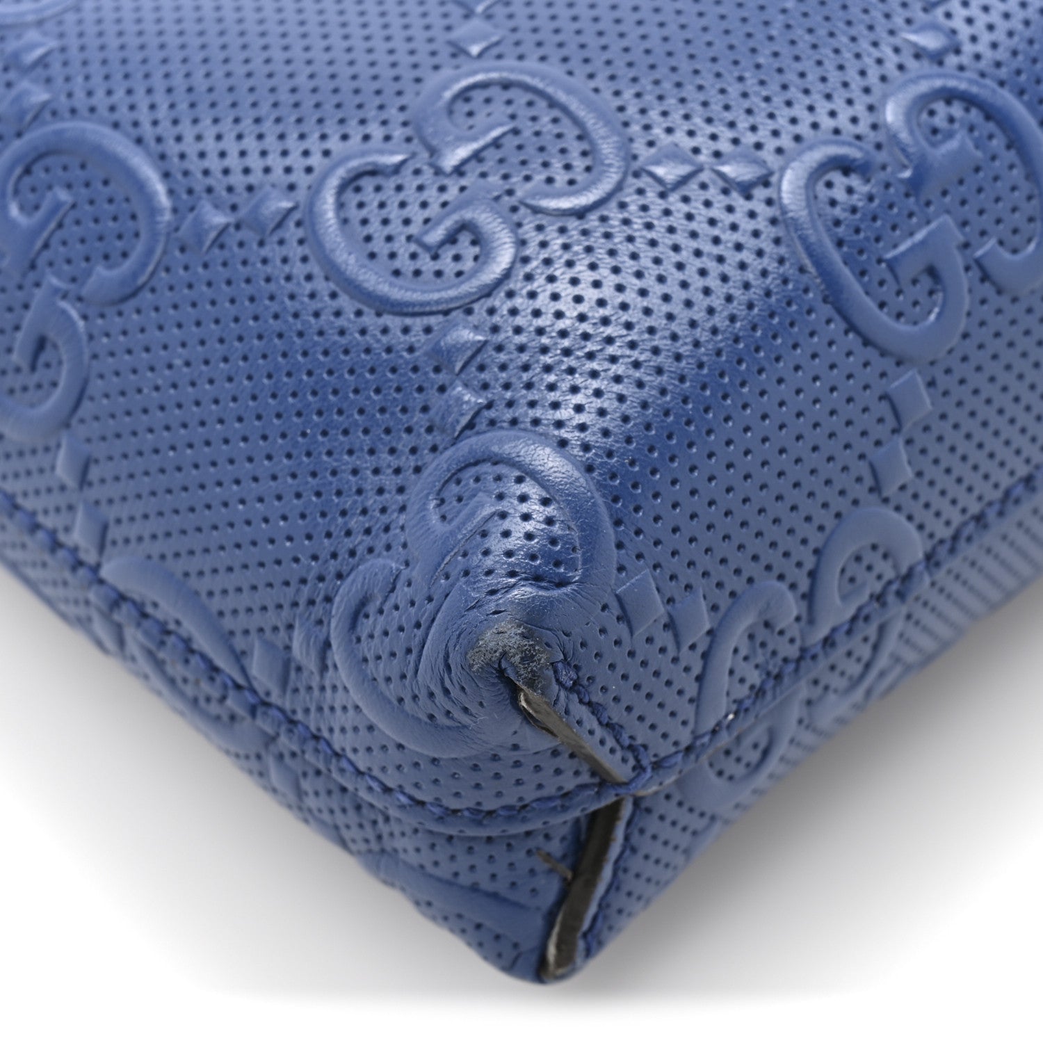 Gucci Calfskin GG Tennis Embossed Medium Wristlet Messenger Bag Intense Metal Blue