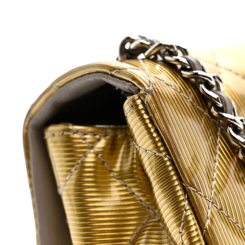 Chanel Striated Patent Quilted Extra Mini Rectangular Flap Gold