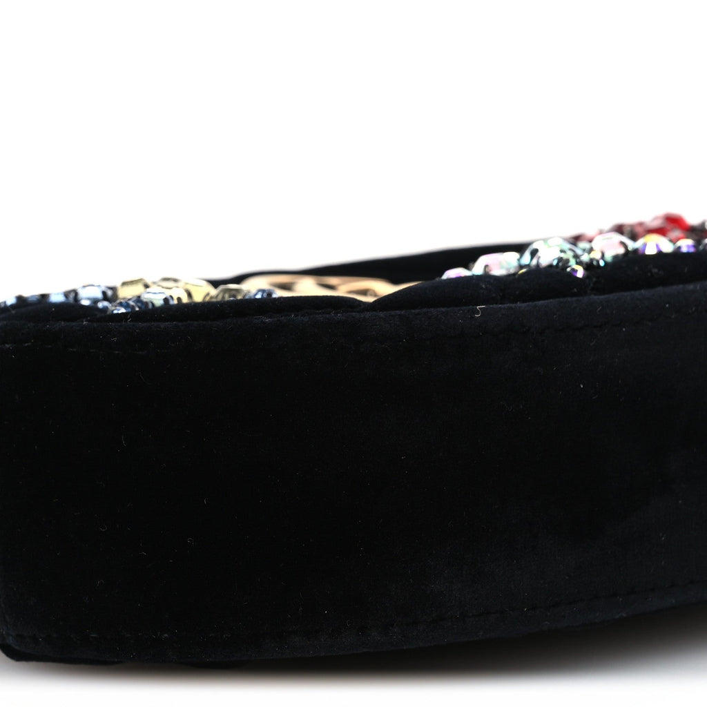 Gucci Velvet Matelasse Crystal Star GG Marmont Belt Bag 75 30 Black
