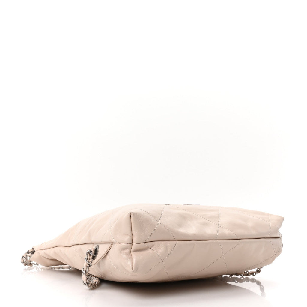 Chanel Shiny Calfskin Quilted Chanel 22 Backpack Beige