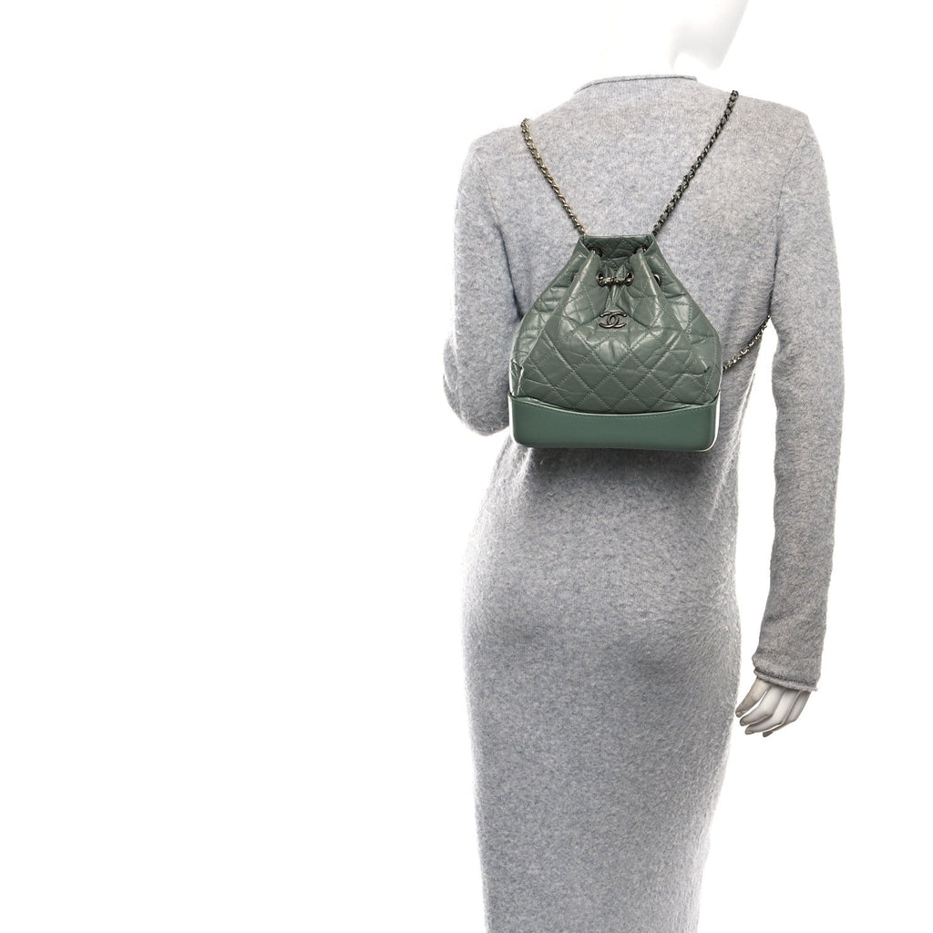 Chanel Aged Calfskin Quilted Small Gabrielle Backpack Green