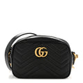 Gucci Calfskin Matelasse Mini GG Marmont Chain Shoulder Bag Black