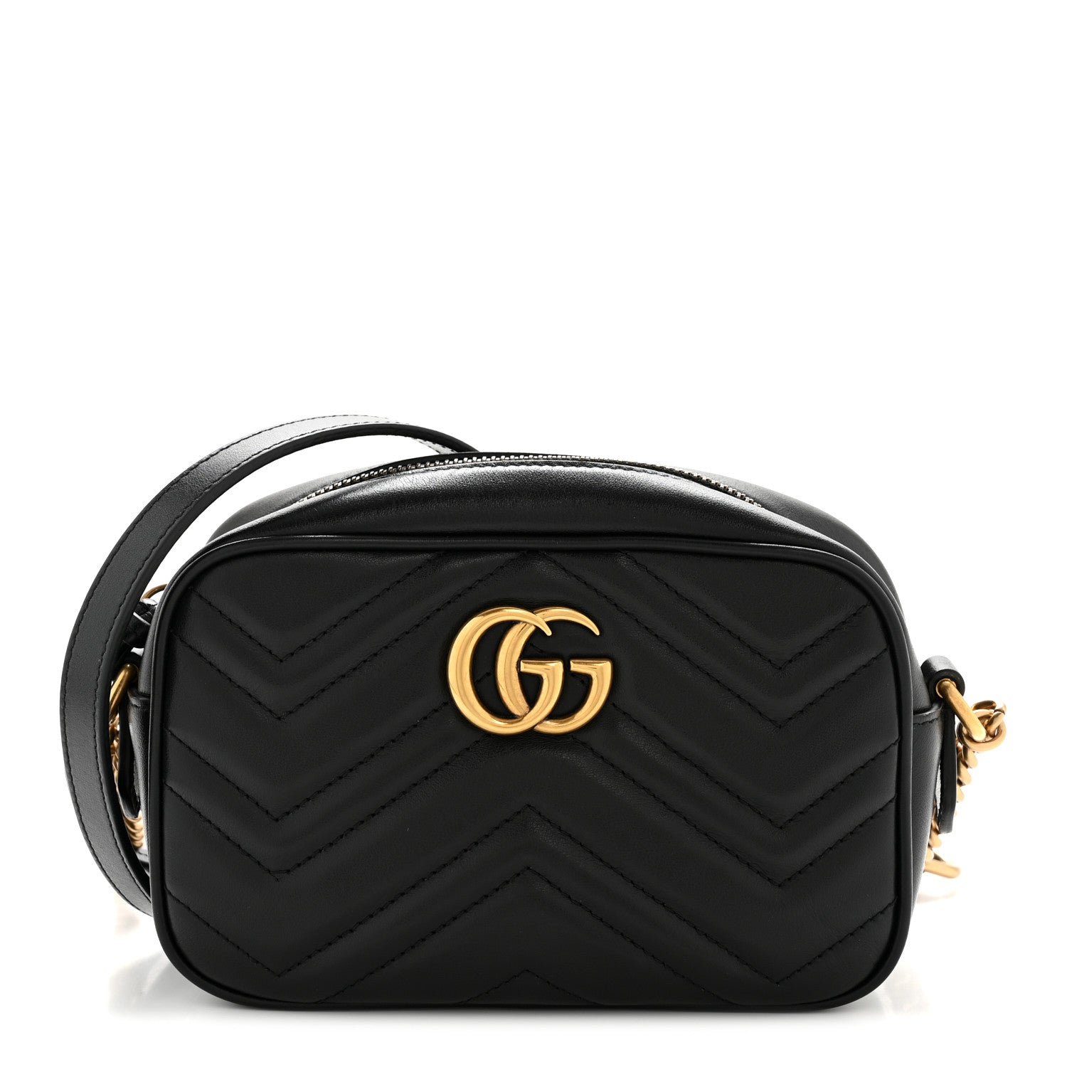 Gucci Calfskin Matelasse Mini GG Marmont Chain Shoulder Bag Black