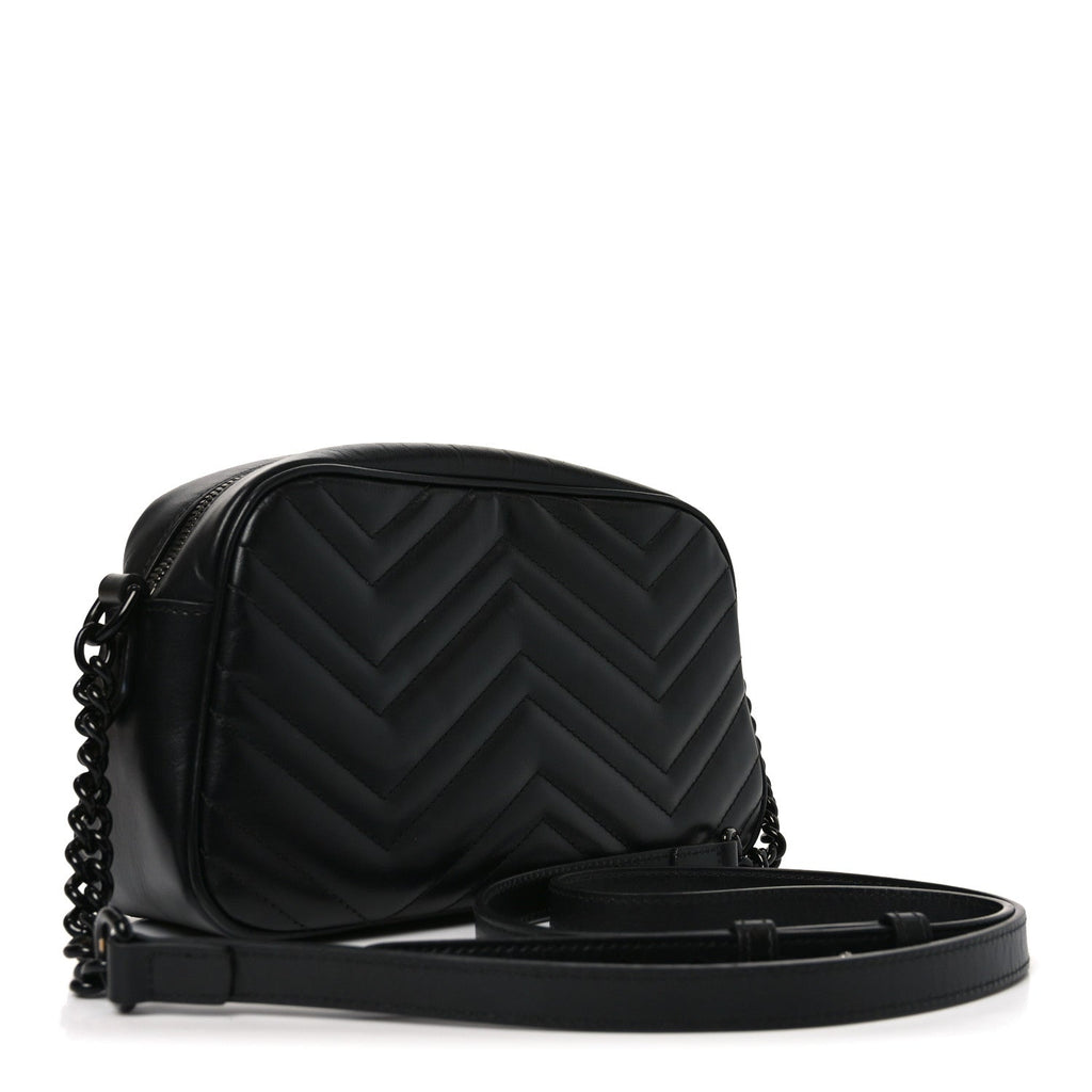 Gucci Calfskin Matelasse Monochrome Small GG Marmont Chain Shoulder Bag Black
