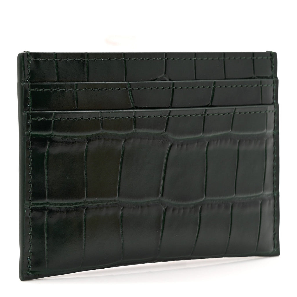 Calfskin Crocodile Embossed Crococo Card Holder Emerald