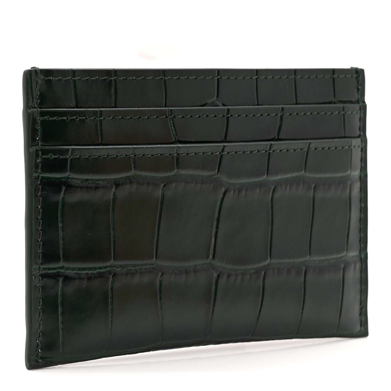 Calfskin Crocodile Embossed Crococo Card Holder Emerald