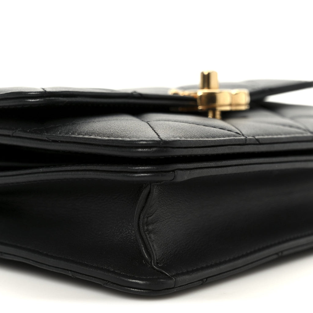 Chanel Shiny Calfskin Quilted Mini Metal Top Handle Flap Black