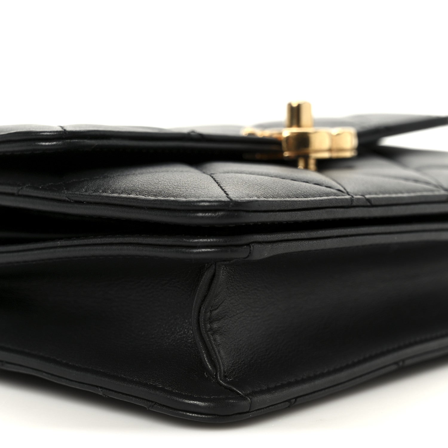 Chanel Shiny Calfskin Quilted Mini Metal Top Handle Flap Black