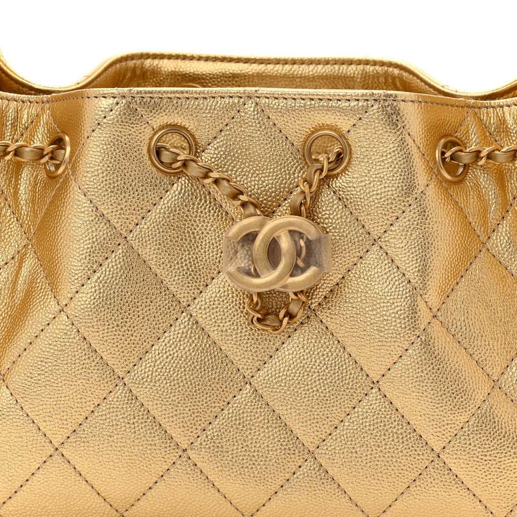 Chanel Metallic Caviar Quilted Mini Chanel 25 Handbag Gold