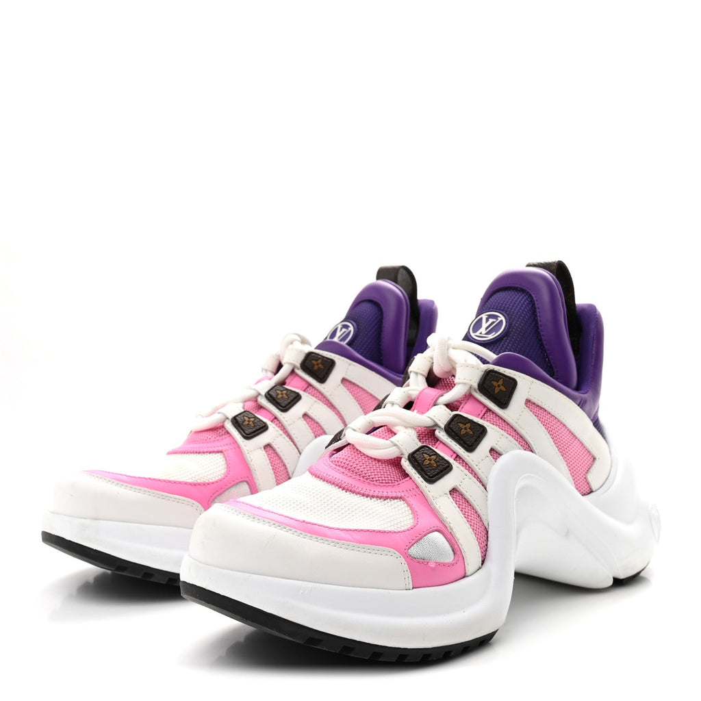 Louis Vuitton Calfskin Technical Nylon LV Archlight Sneakers 38 White Pink Purple