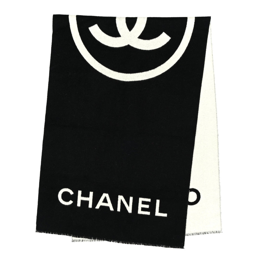 Cashmere CC Fringe Stole Black White