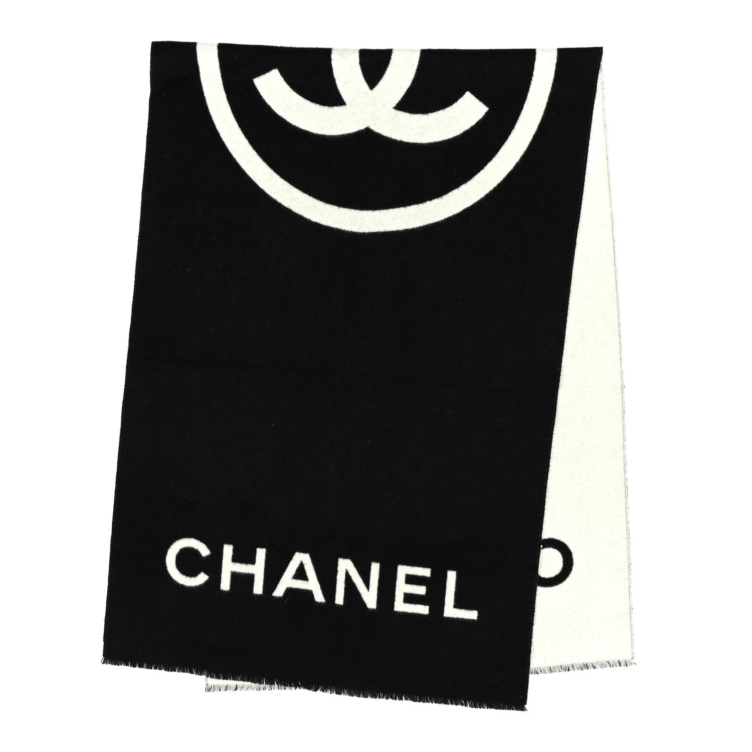 Cashmere CC Fringe Stole Black White