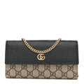 Gucci Dollar Calfskin GG Supreme Monogram Petite GG Marmont Wallet Chain Bag Black Beige Ebony