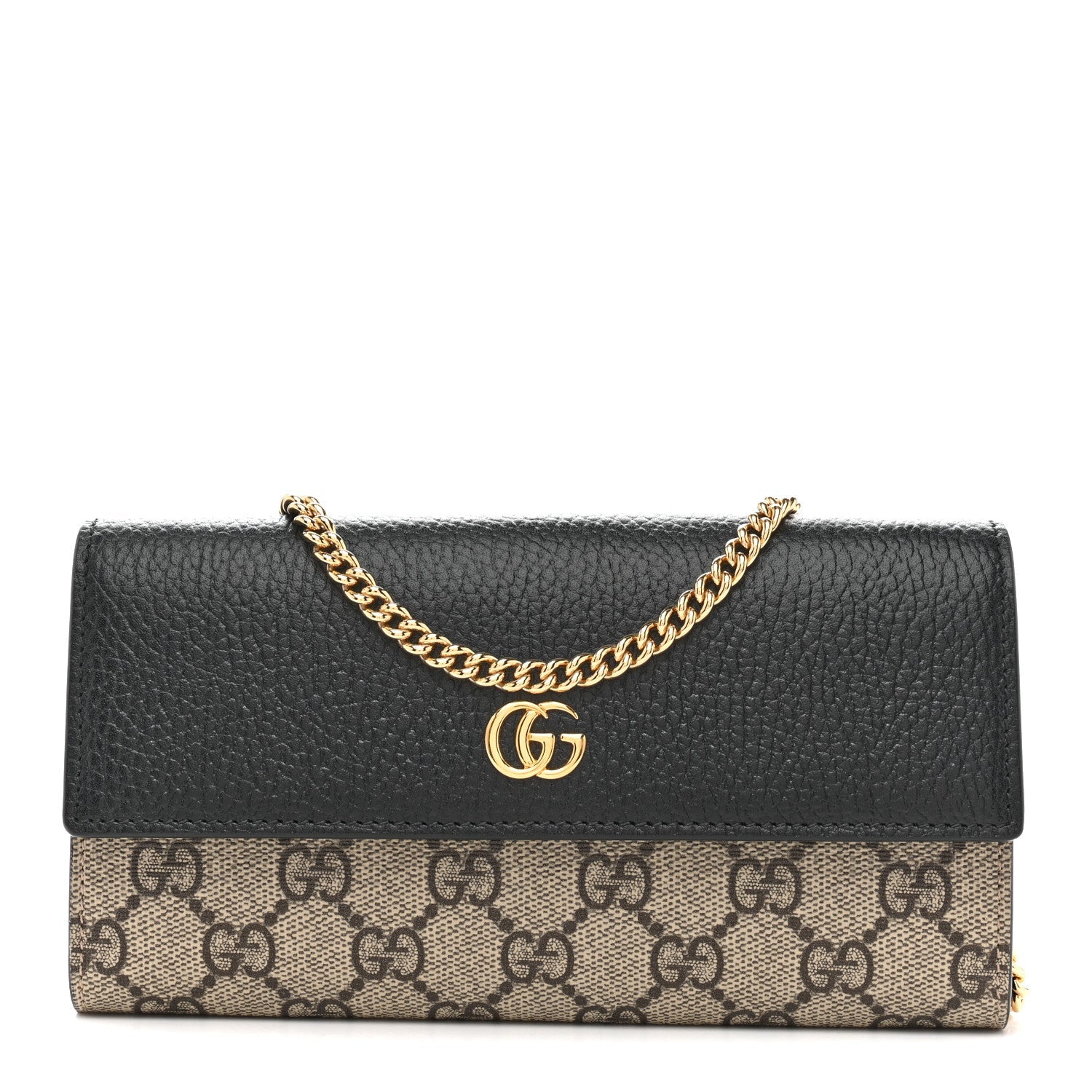 Gucci Dollar Calfskin GG Supreme Monogram Petite GG Marmont Wallet Chain Bag Black Beige Ebony