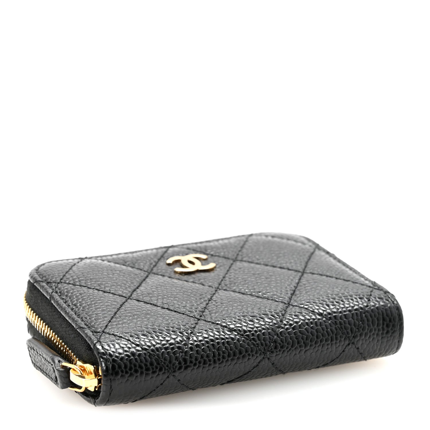 Caviar Quilted Zip Coin Purse Black