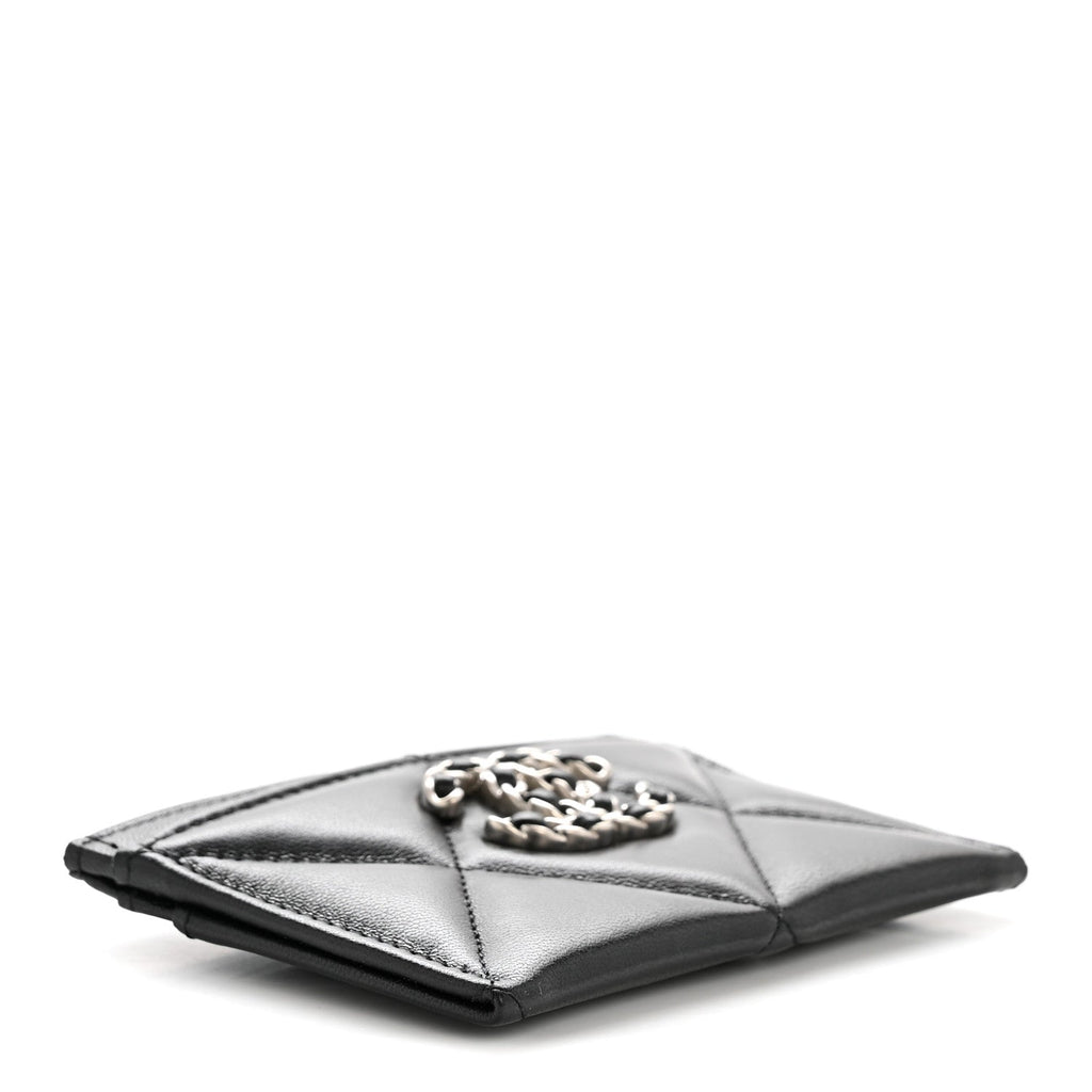 Lambskin Quilted Chanel 19 Card Holder Black