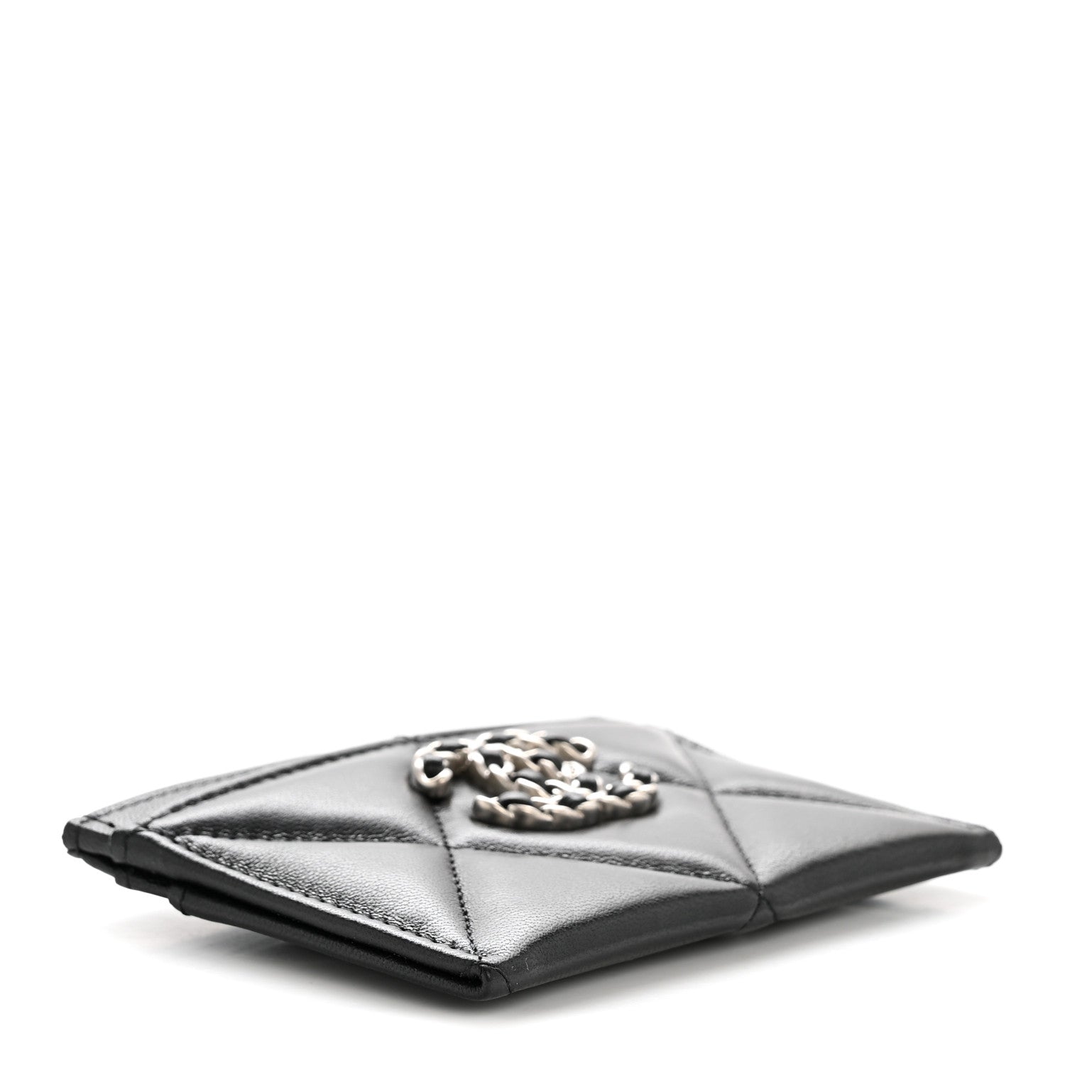 Lambskin Quilted Chanel 19 Card Holder Black