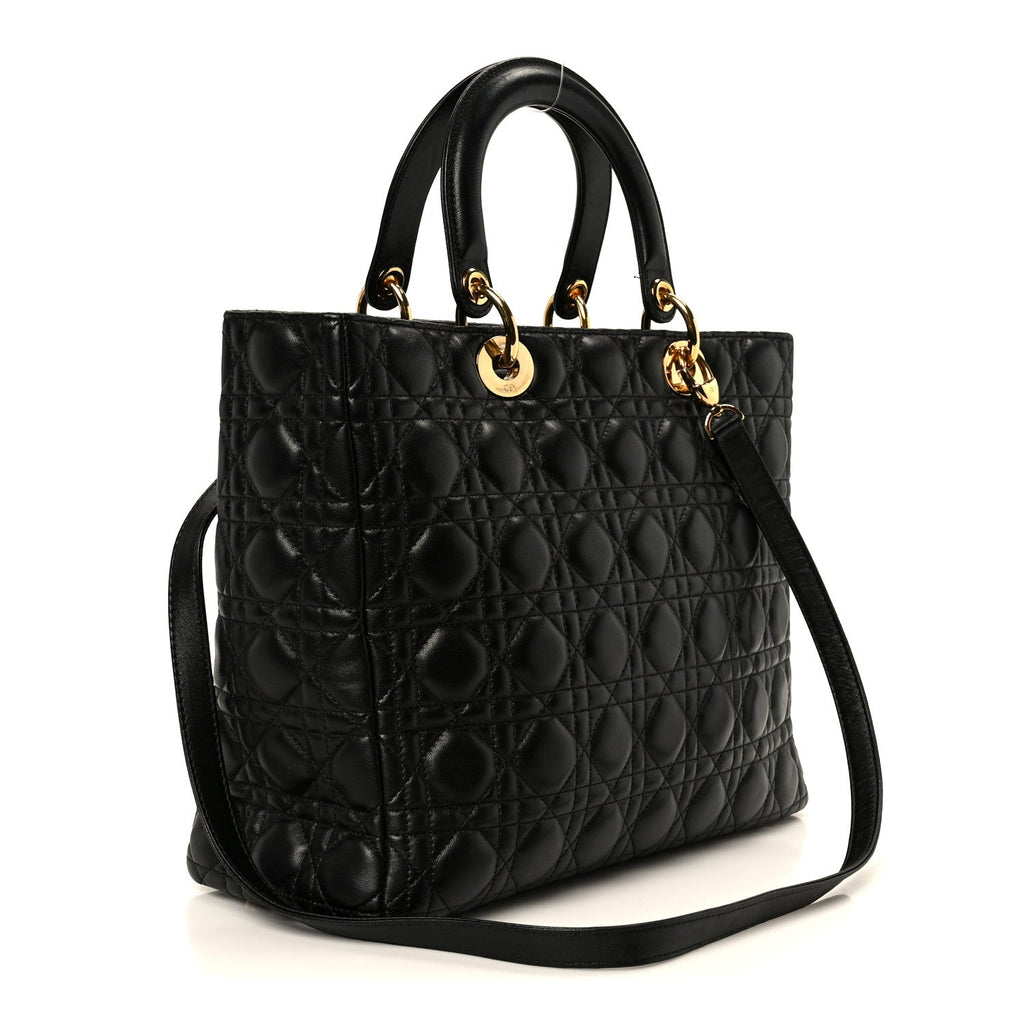 Christian Dior Lambskin Cannage Large Lady Dior Black