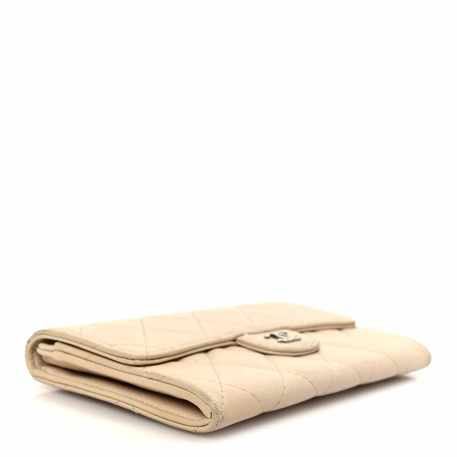 Lambskin Quilted Small Flap Wallet Light Beige