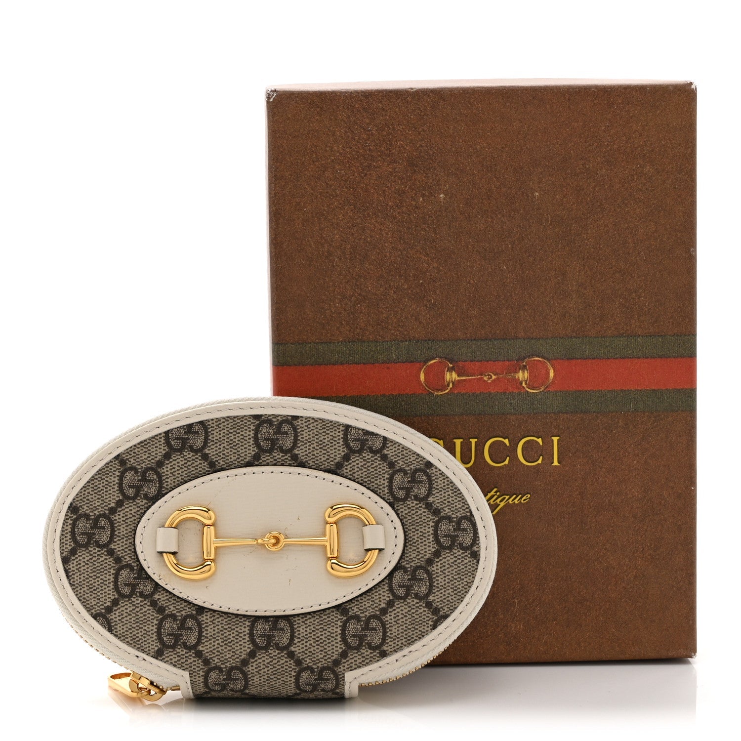 Gucci GG Supreme Monogram Azalea Calfskin Horsebit 1955 Coin Case Beige Mystic White